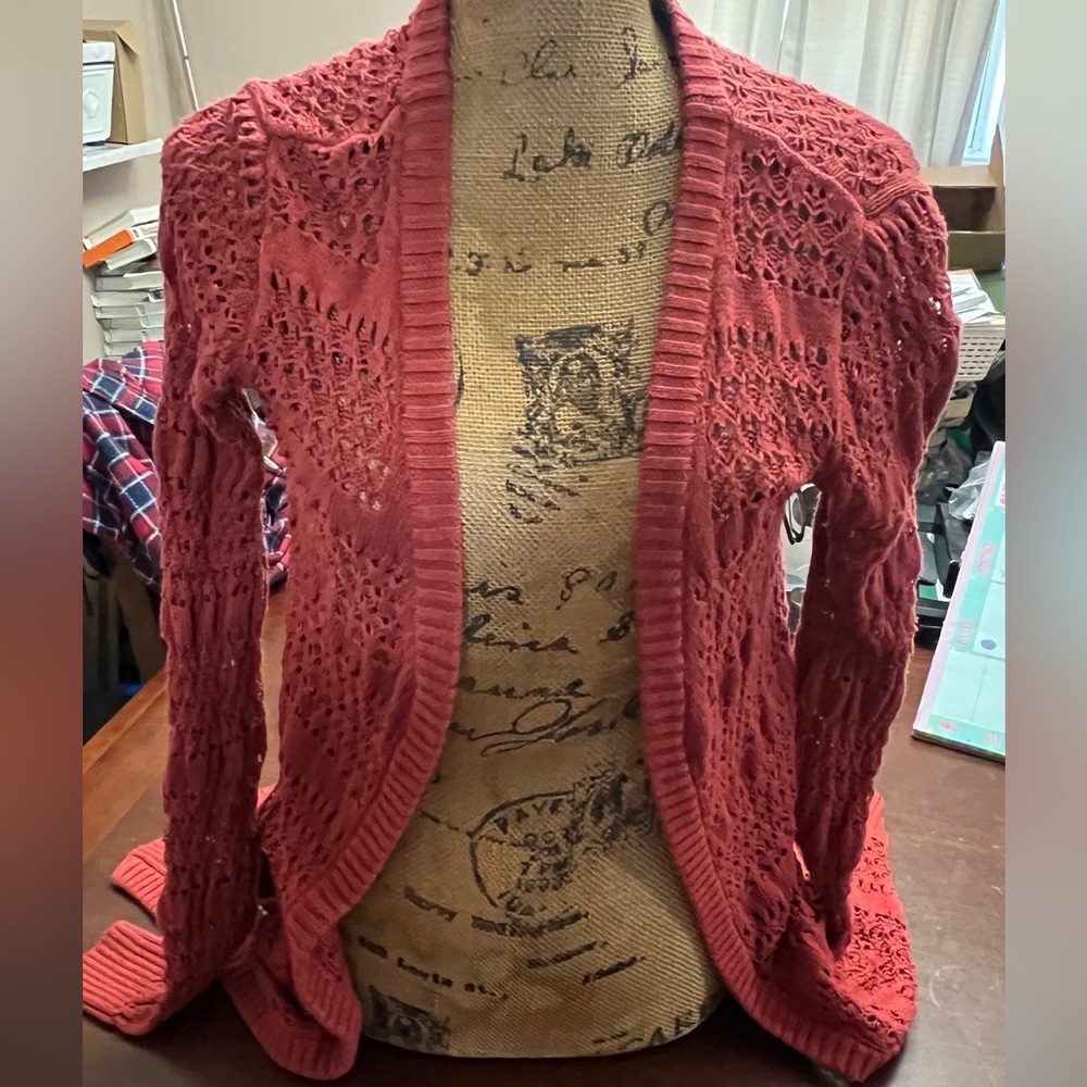 Matilda‎ Jane sweater pockets crochet lace dark blush midi medium beach spring